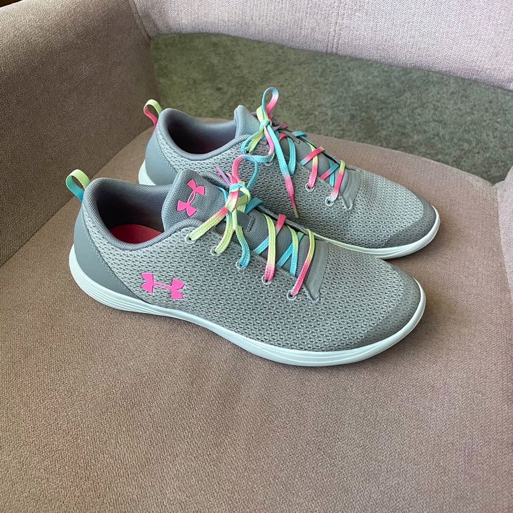 Gray with Rainbow Shoestrings - Under Armour Sneakers